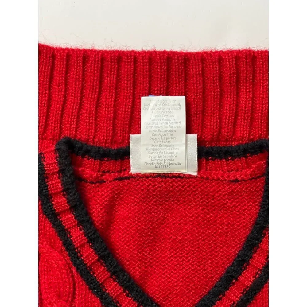 SAMARA V-Neck Pullover Sweater Vest Boy's Size 24 Months Red Navy Trim Christmas